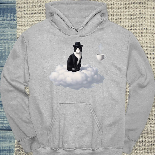 Hoodie - Magritte Surreal Cat - Unisex - Katze & Kaffee Grau