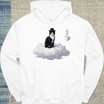 Hoodie - Magritte Surreal Cat - Unisex - Katze & Kaffee Weiß