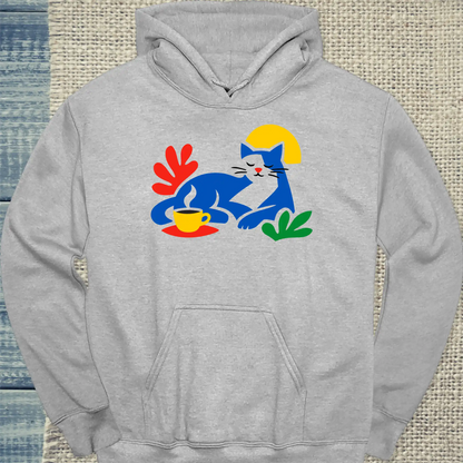 Hoodie - Matisse Katze mit Kaffee - Unisex - Katze & Kaffee Grau