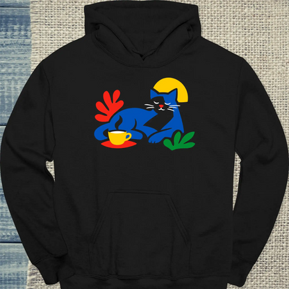 Hoodie - Matisse Katze mit Kaffee - Unisex - Katze & Kaffee Schwarz