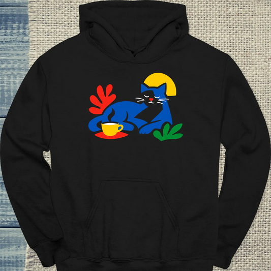 Hoodie - Matisse Katze mit Kaffee - Unisex - Katze & Kaffee Schwarz