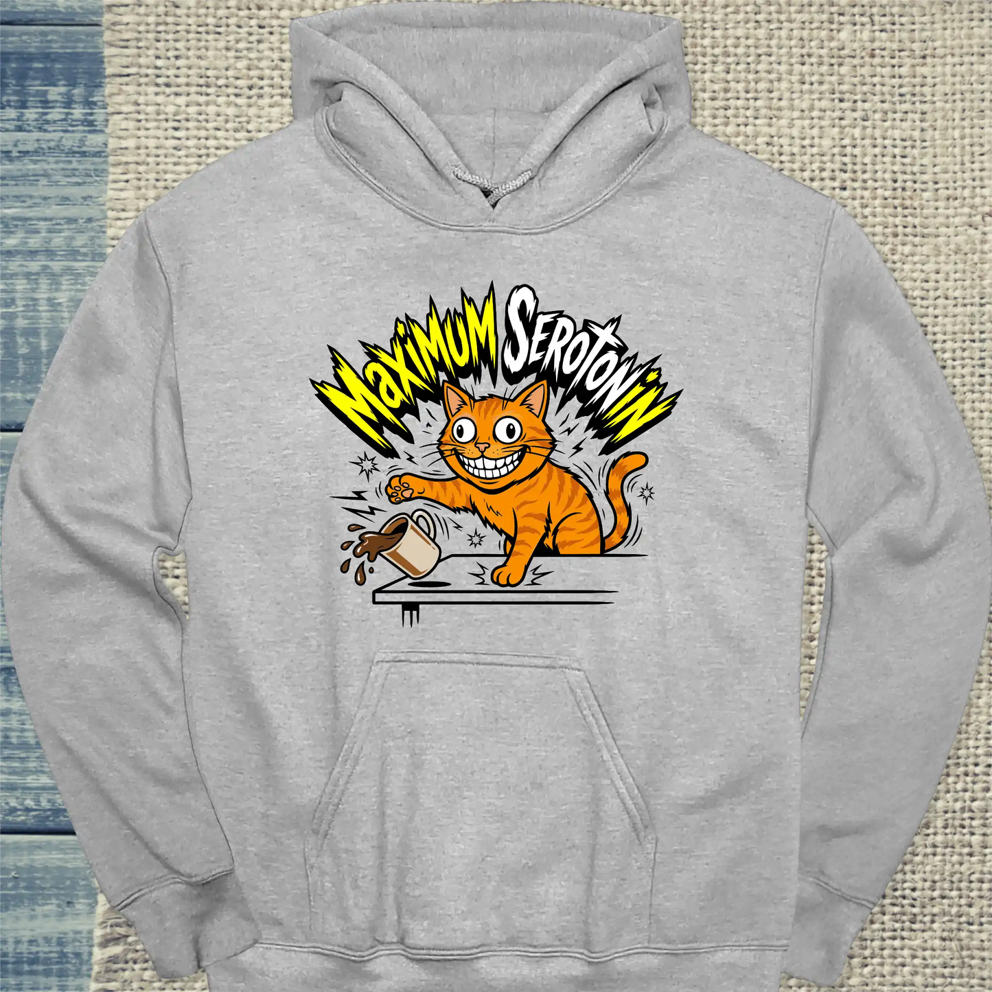 Hoodie - Maximum Serotonin - Unisex - Katze Grau