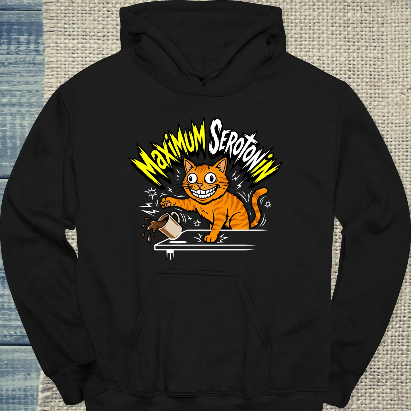 Hoodie - Maximum Serotonin - Unisex - Katze Schwarz