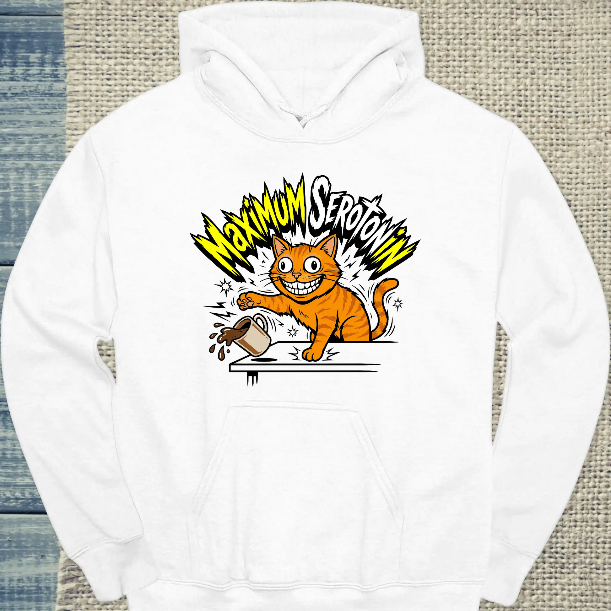 Hoodie - Maximum Serotonin - Unisex - Katze Weiß