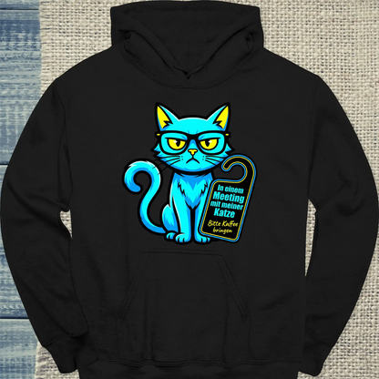 Hoodie - Meeting - Unisex - Katze & Kaffee Schwarz