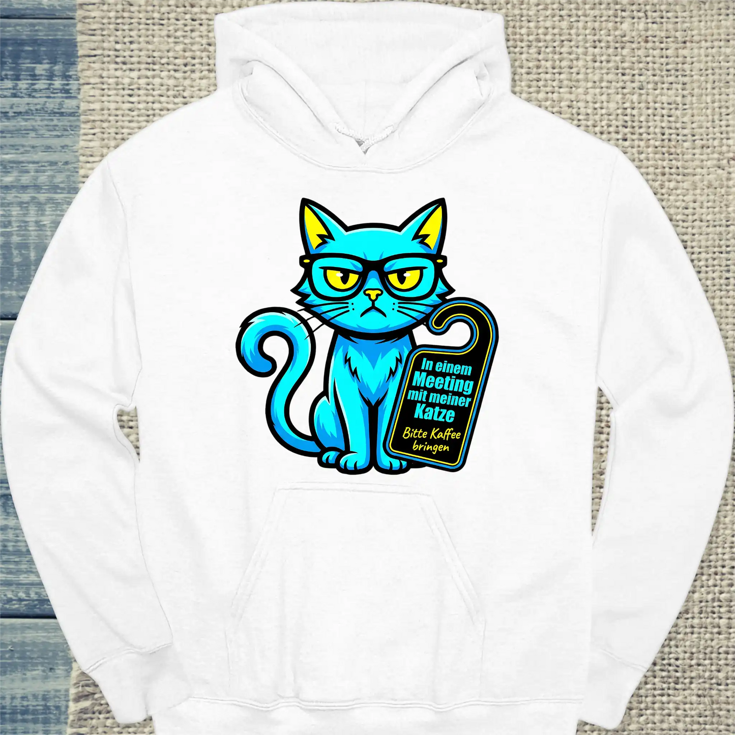 Hoodie - Meeting - Unisex - Katze & Kaffee Weiß