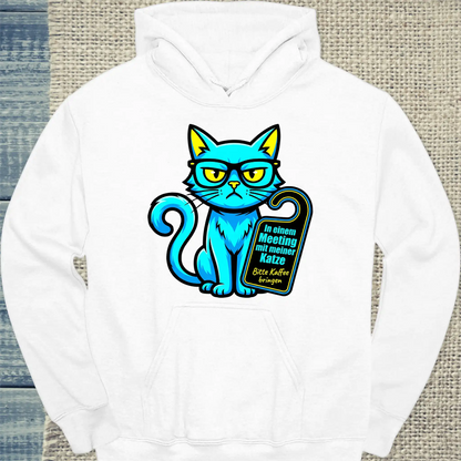 Hoodie - Meeting - Unisex - Katze & Kaffee Weiß