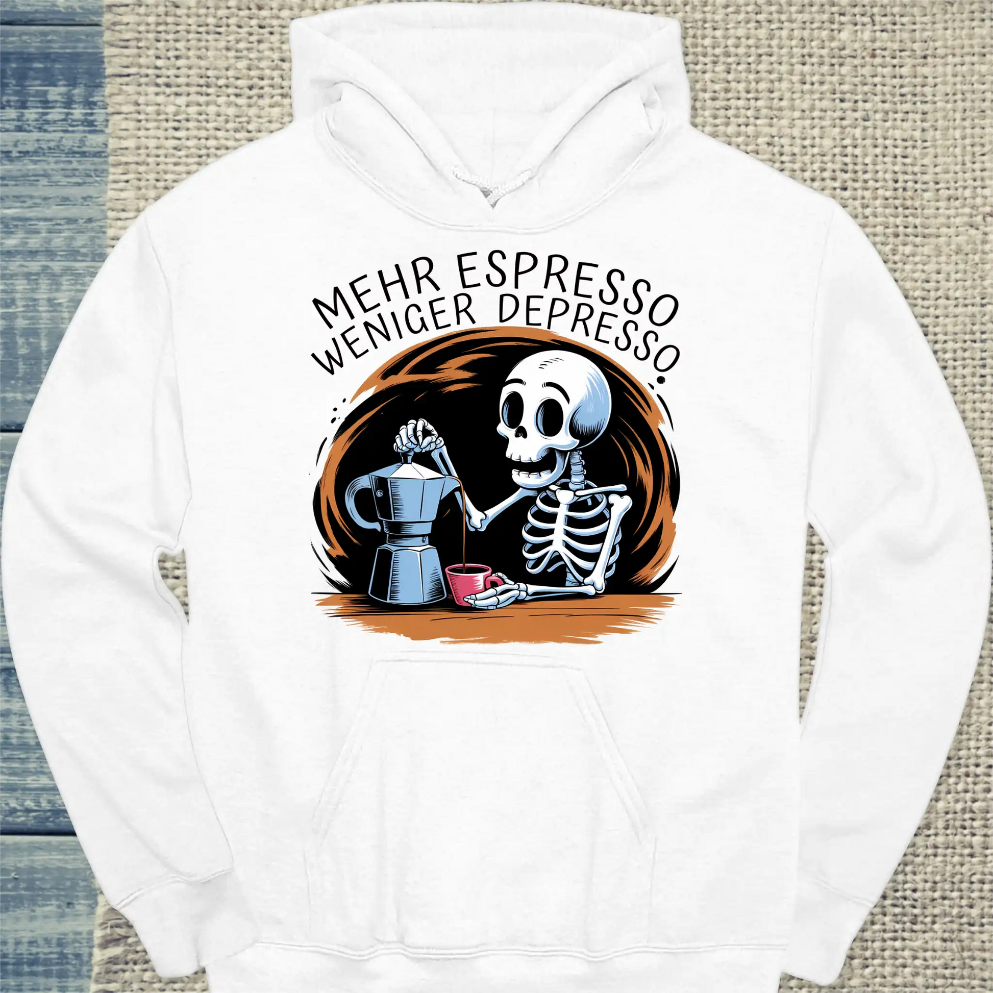 Hoodie - Mehr Espresso Weniger Depresso - Unisex - Kaffee Weiß