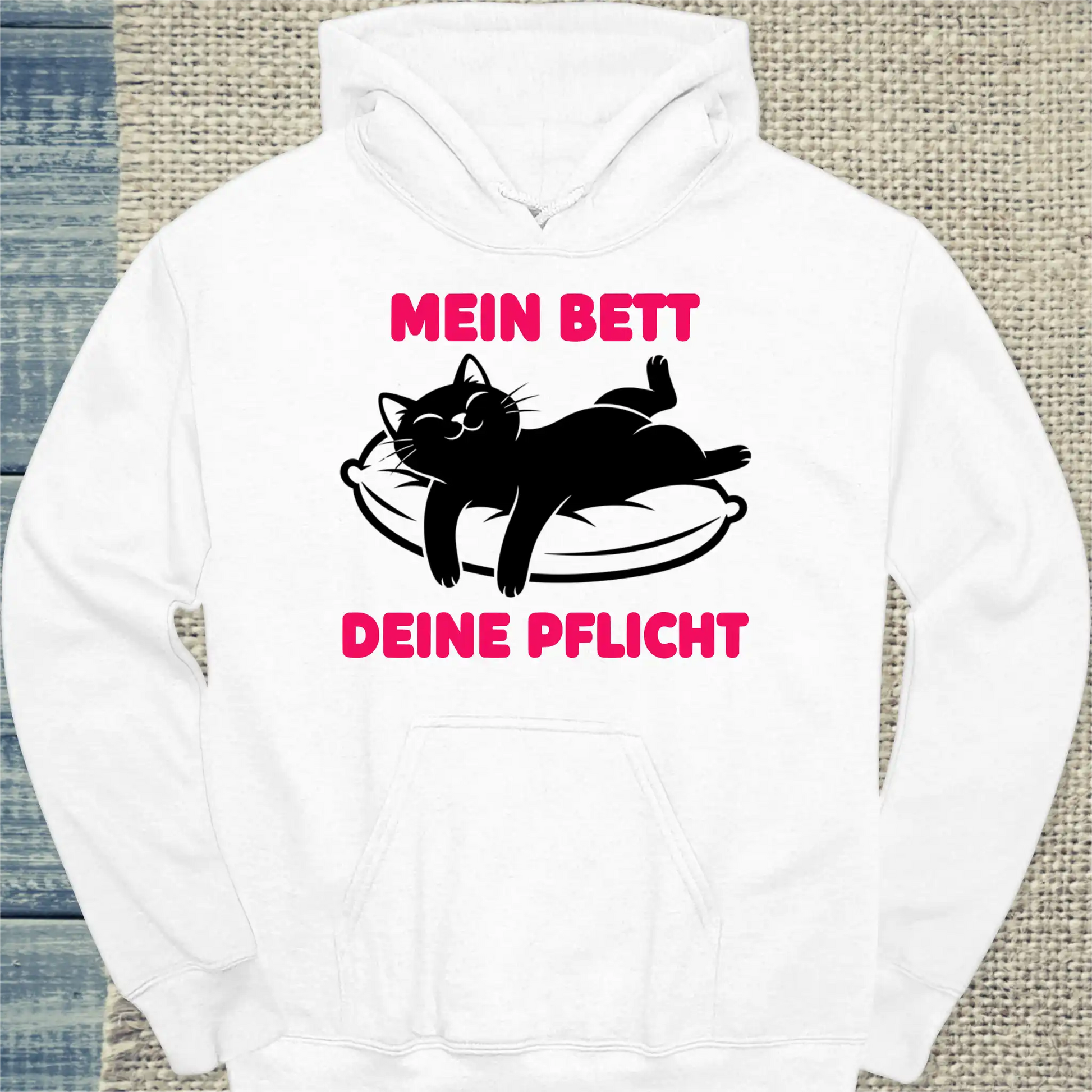 Hoodie - Mein Bett, deine Pflicht - Unisex - Katze Weiß