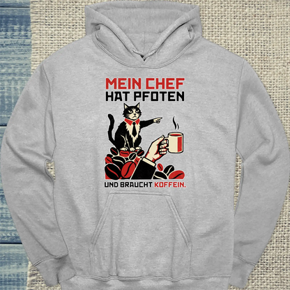 Hoodie - Mein Chef - Unisex - Katze & Kaffee Grau