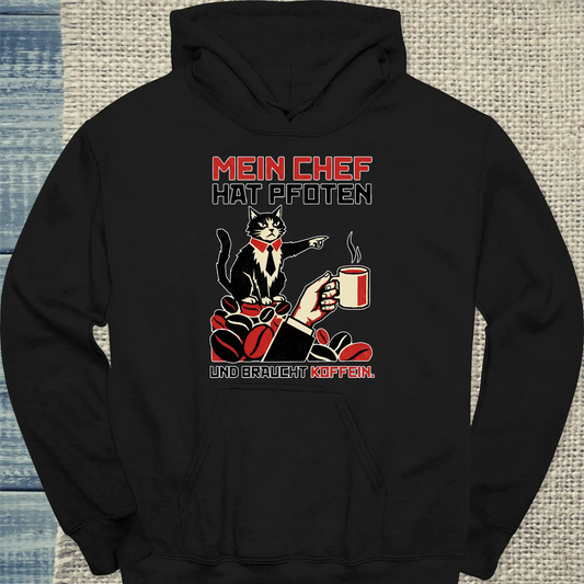 Hoodie - Mein Chef - Unisex - Katze & Kaffee Schwarz