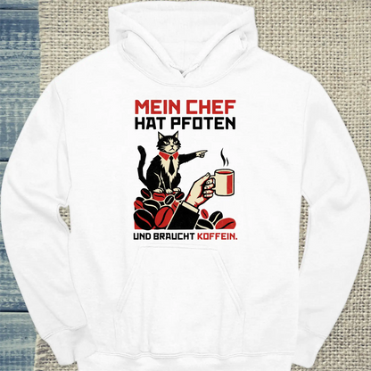 Hoodie - Mein Chef - Unisex - Katze & Kaffee Weiß