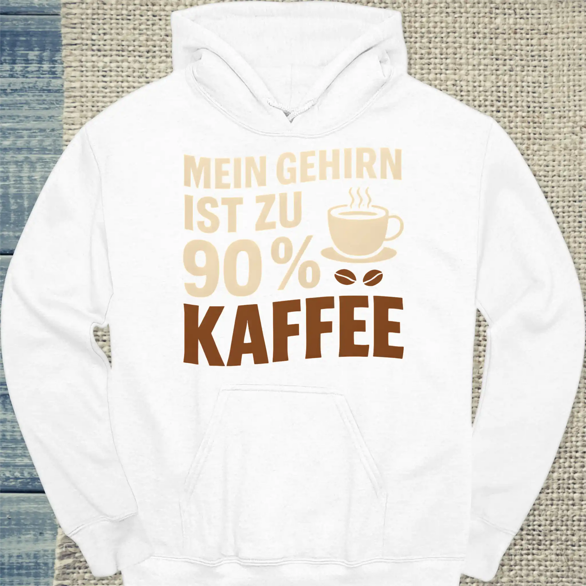 Hoodie - Mein Gehirn ist zu 90 % Kaffee - Unisex - Kaffee Weiß