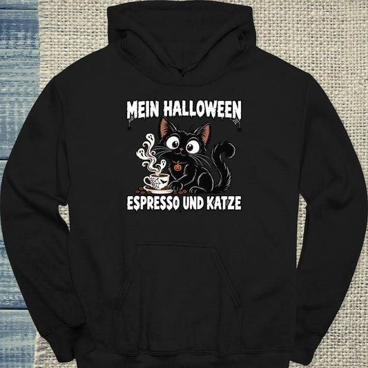 Hoodie - Mein Halloween - Unisex - Katze & Kaffee, Halloween Schwarz