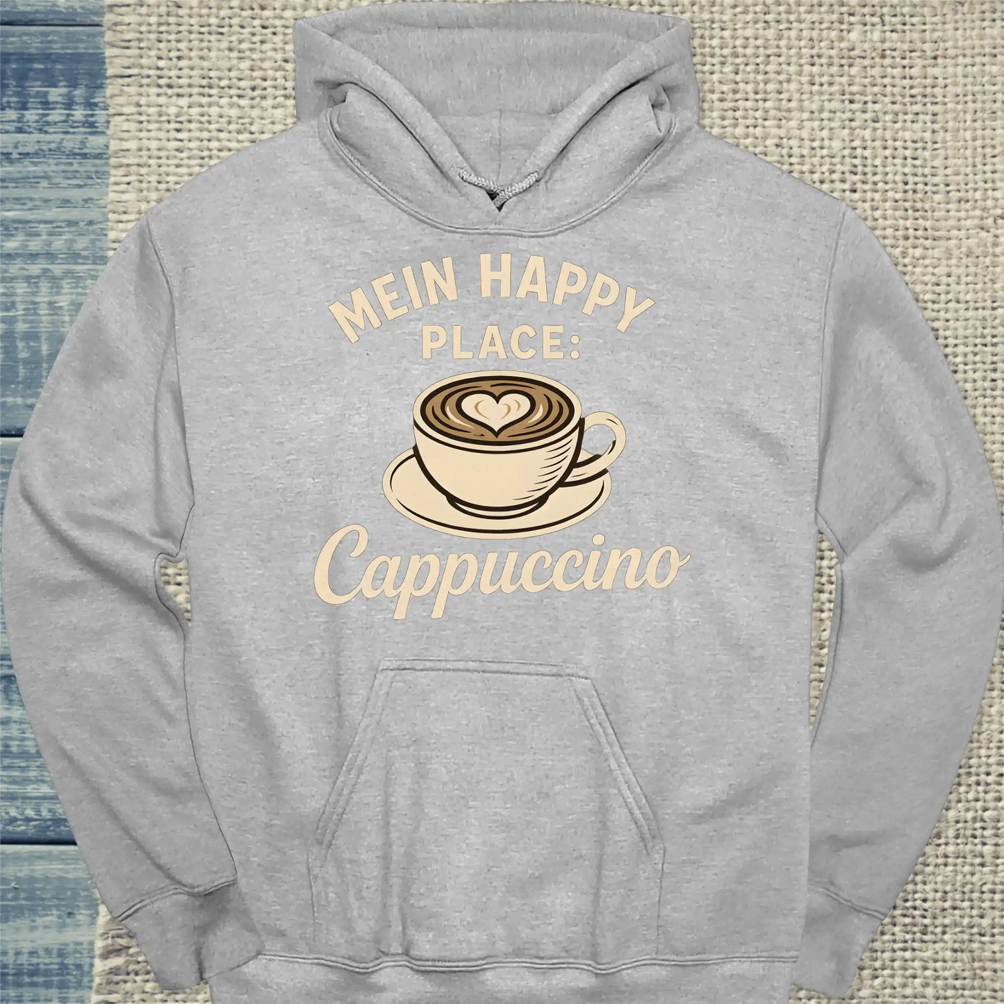 Hoodie - Mein Happy Place: Cappuccino. - Unisex - Kaffee Grau