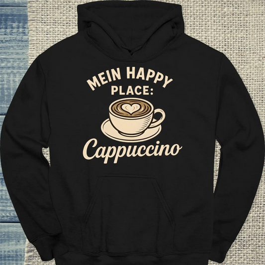 Hoodie - Mein Happy Place: Cappuccino. - Unisex - Kaffee Schwarz