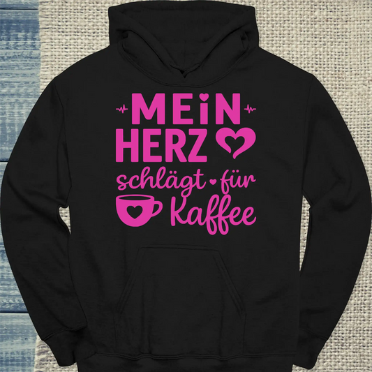 Hoodie - Mein Herz schlägt für Kaffee - Unisex - Kaffee Schwarz
