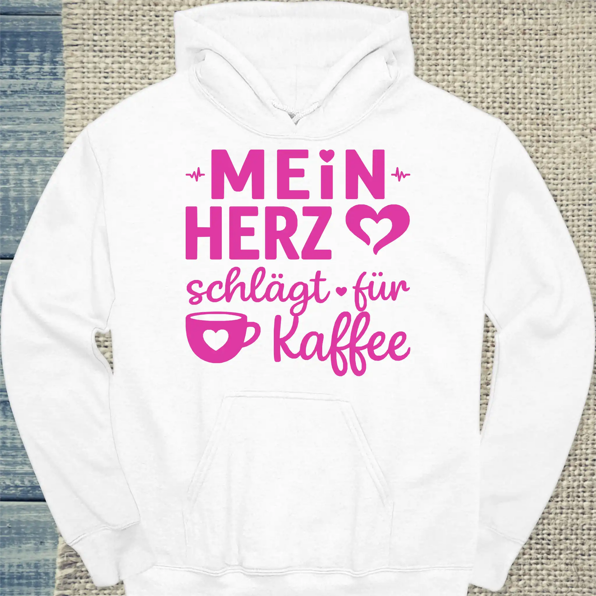Hoodie - Mein Herz schlägt für Kaffee - Unisex - Kaffee Weiß