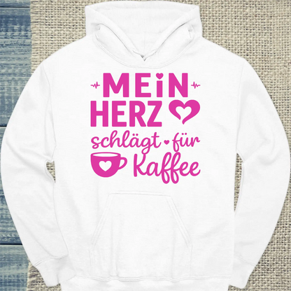 Hoodie - Mein Herz schlägt für Kaffee - Unisex - Kaffee Weiß