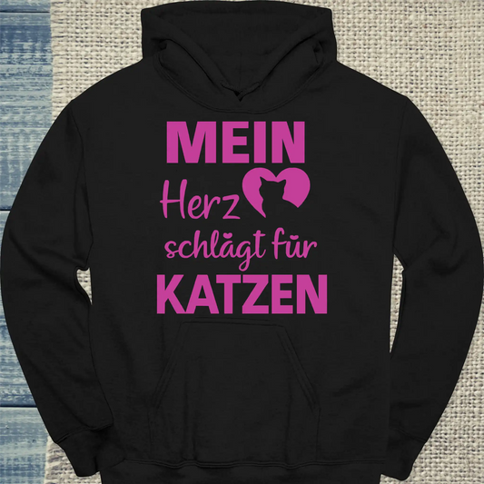 Hoodie - Mein Herz schlägt für Katzen - Unisex - Katze Schwarz