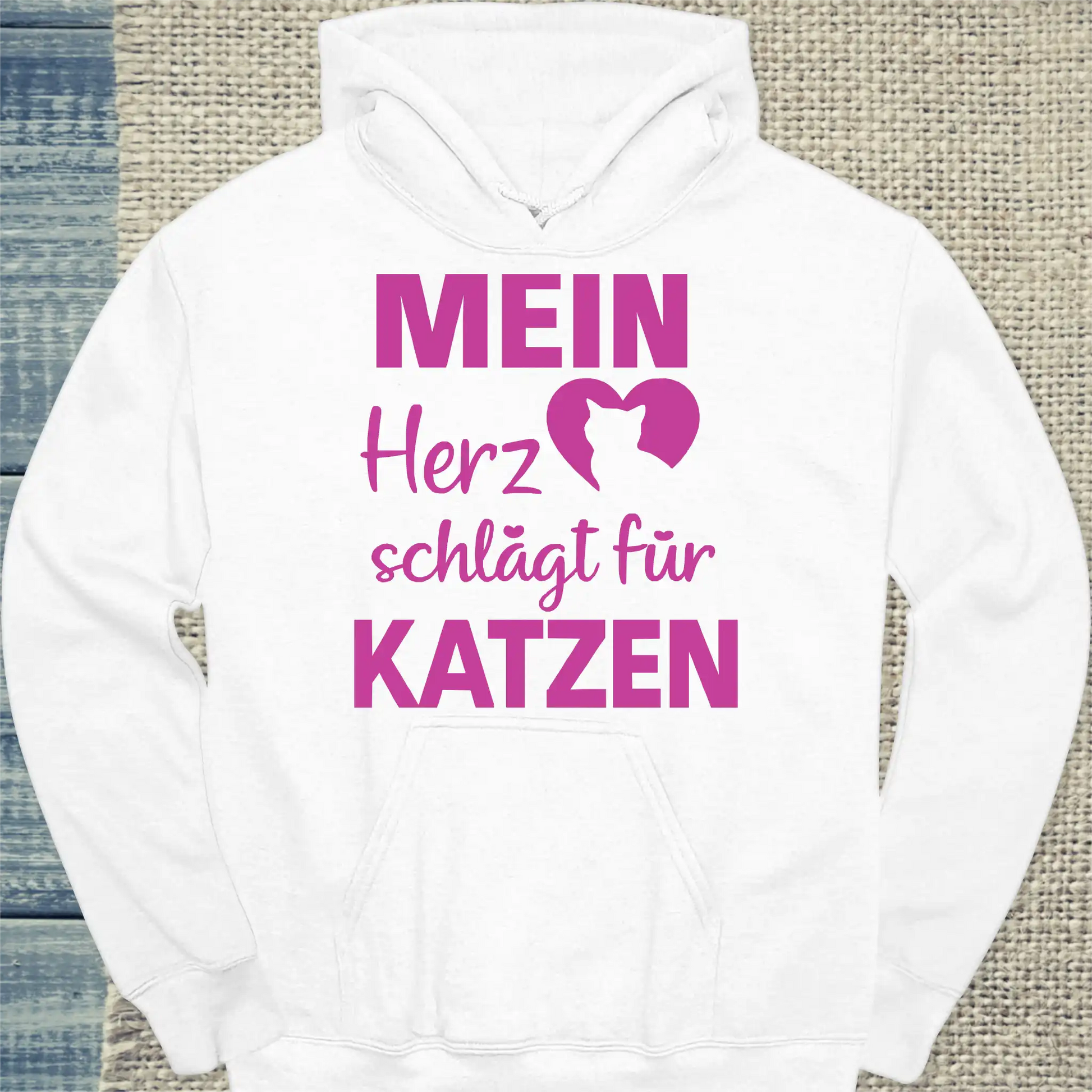 Hoodie - Mein Herz schlägt für Katzen - Unisex - Katze Weiß