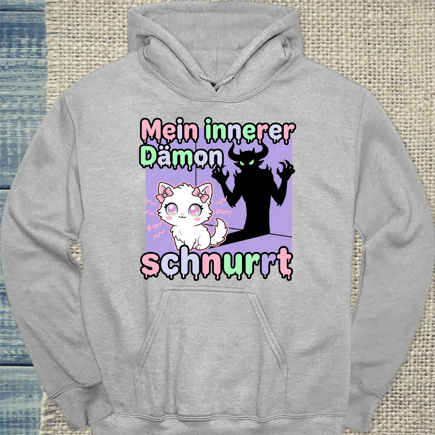 Hoodie - Mein innerer Dämon schnurrt - Unisex - Katze Grau