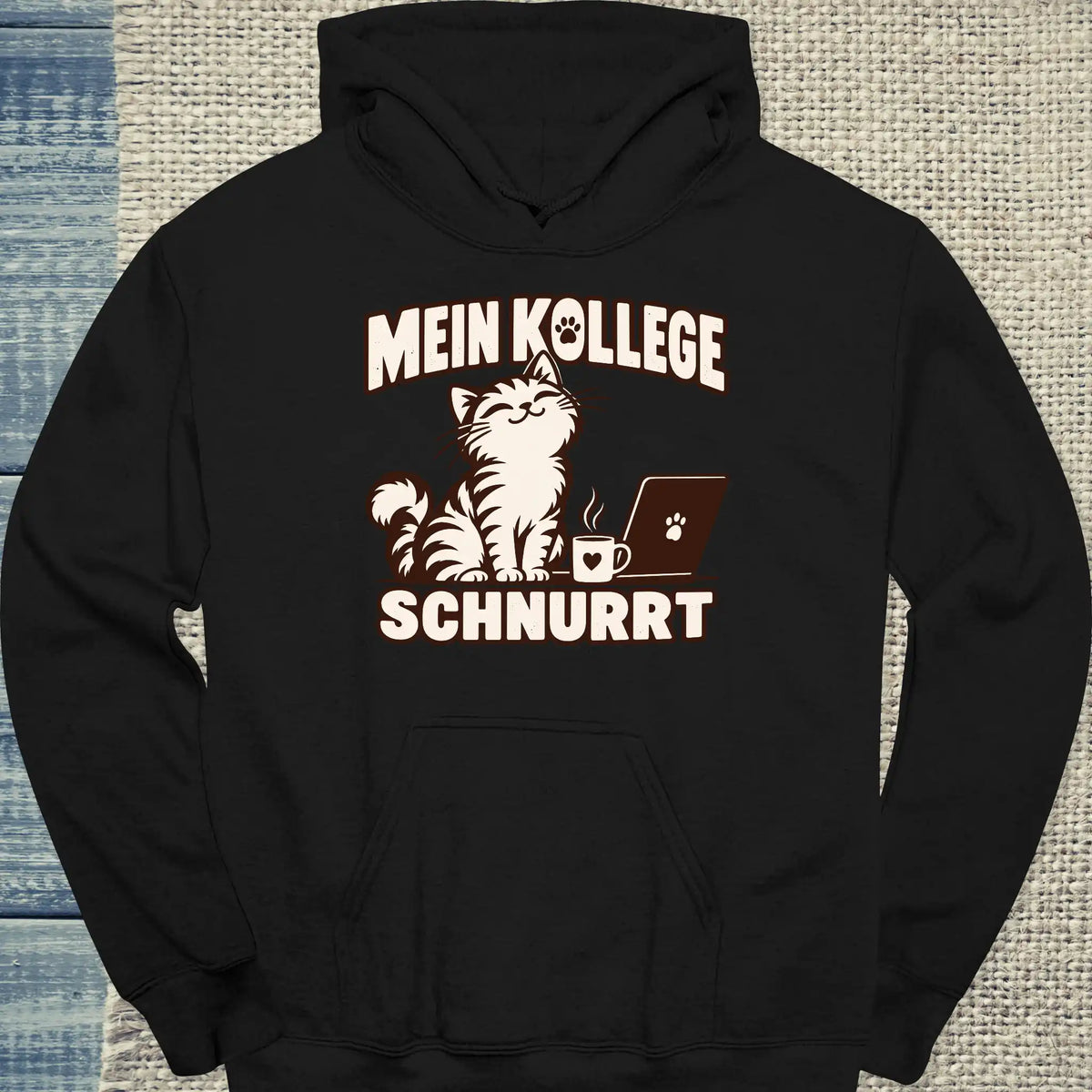 Hoodie - Mein Kollege schnurrt - Unisex - Katze Schwarz
