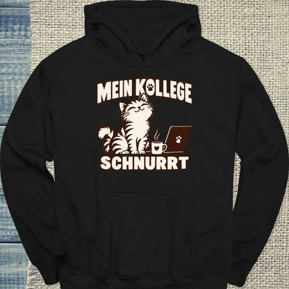 Hoodie - Mein Kollege schnurrt - Unisex - Katze Schwarz