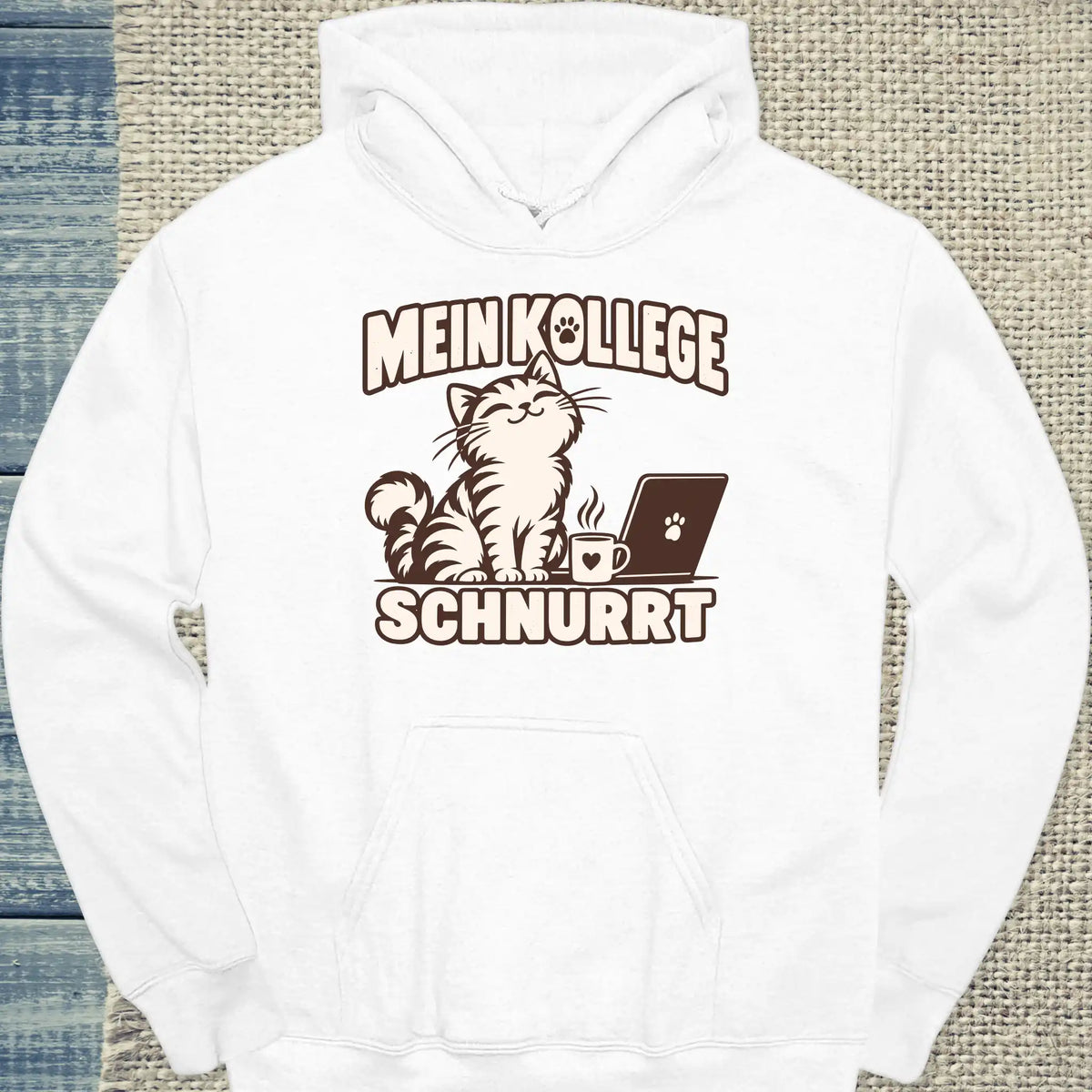 Hoodie - Mein Kollege schnurrt - Unisex - Katze Weiß