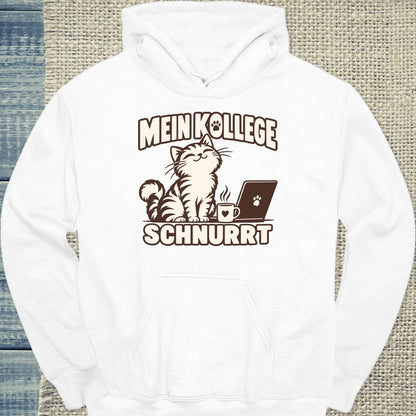Hoodie - Mein Kollege schnurrt - Unisex - Katze Weiß