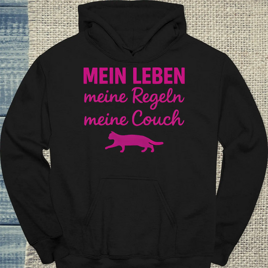 Hoodie - Mein Leben, meine Regeln, meine Couch - Unisex - Katze Schwarz