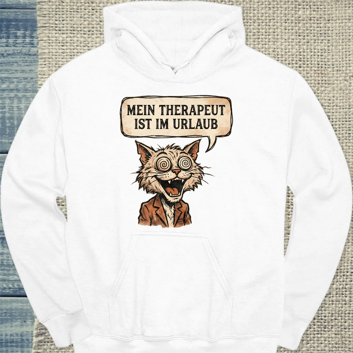 Hoodie - Mein Therapeut ist im Urlaub - Unisex - Katze, Cat Guy Weiß