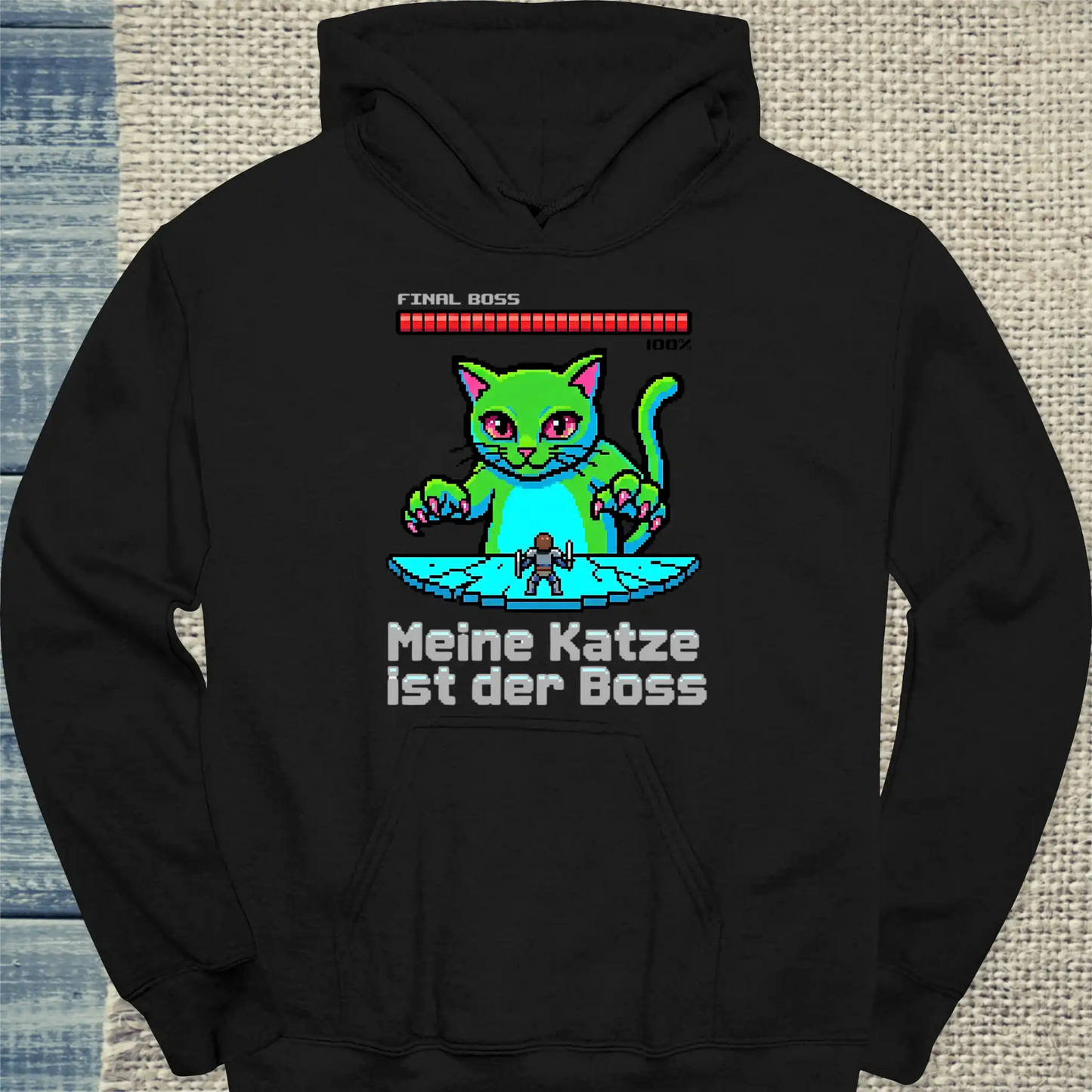 Hoodie - Meine Katze ist der Boss - 8-bit - Unisex - Katze Schwarz