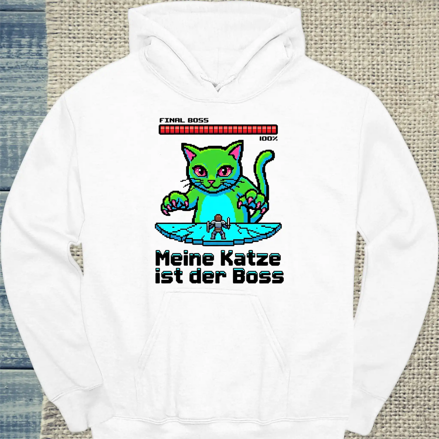Hoodie - Meine Katze ist der Boss - 8-bit - Unisex - Katze Weiß