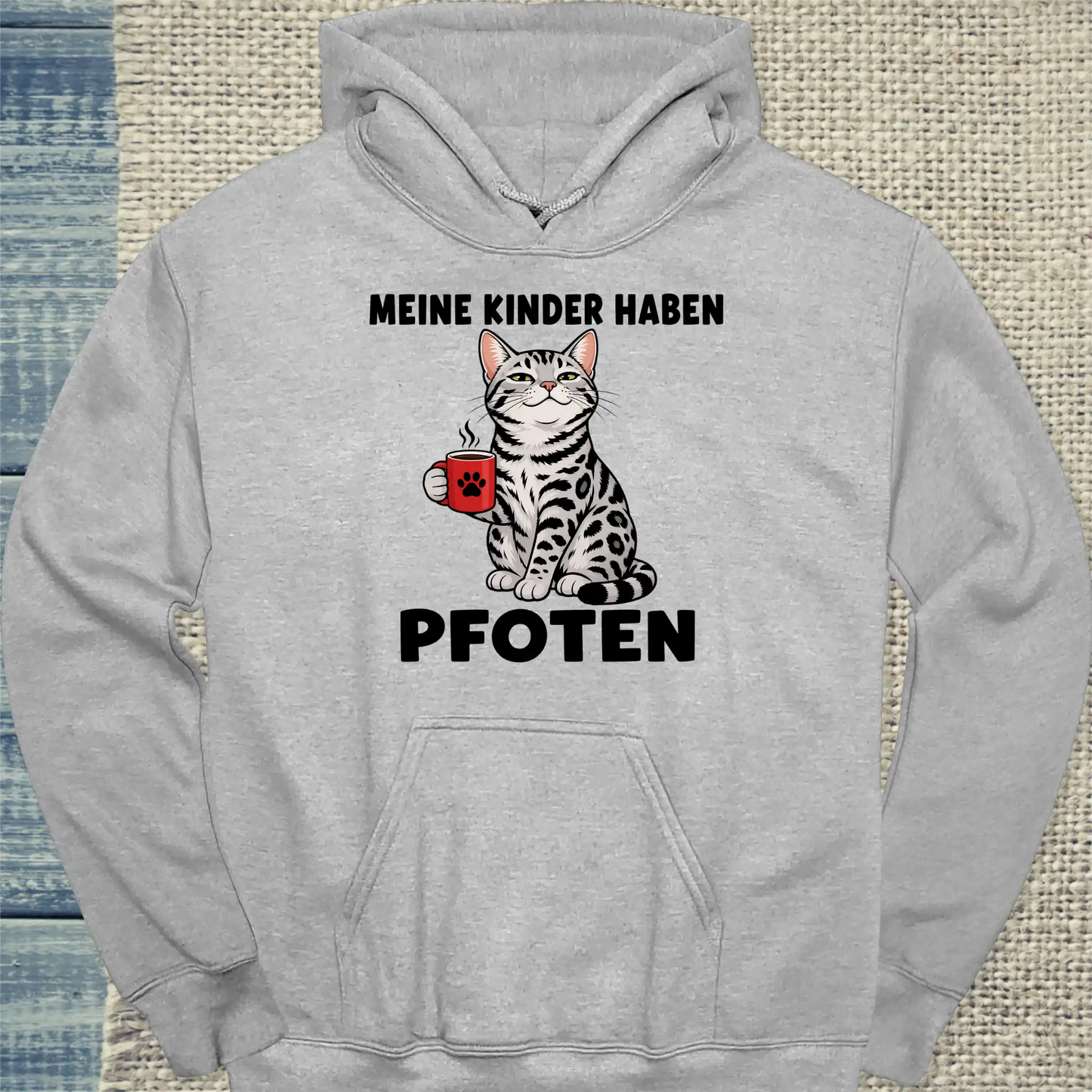 Hoodie - Meine Kinder haben Pfoten - Unisex - Katze & Kaffee Grau