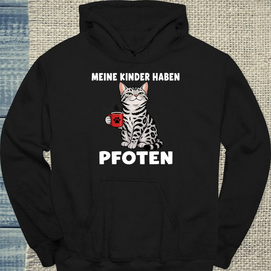 Hoodie - Meine Kinder haben Pfoten - Unisex - Katze & Kaffee Schwarz