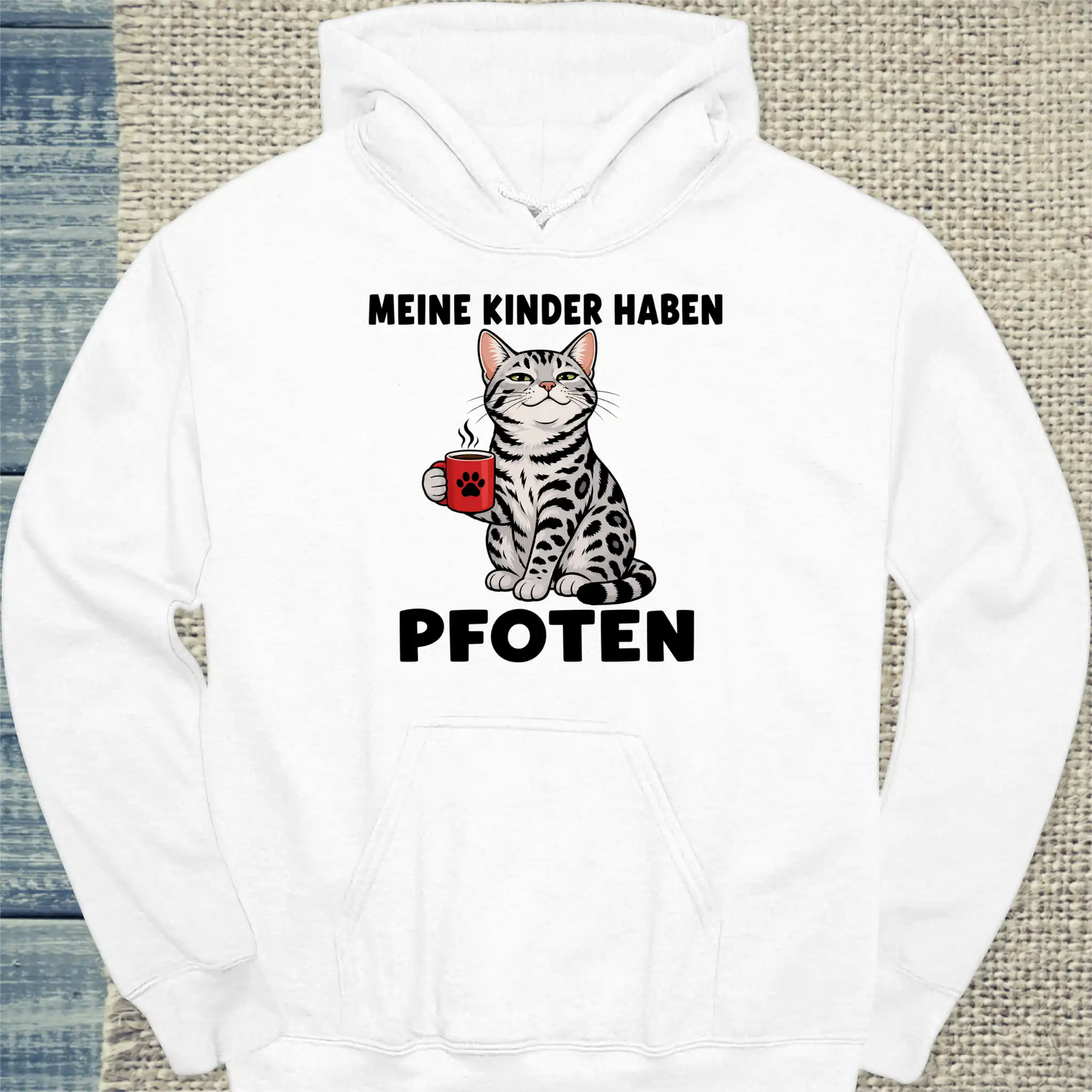 Hoodie - Meine Kinder haben Pfoten - Unisex - Katze & Kaffee Weiß
