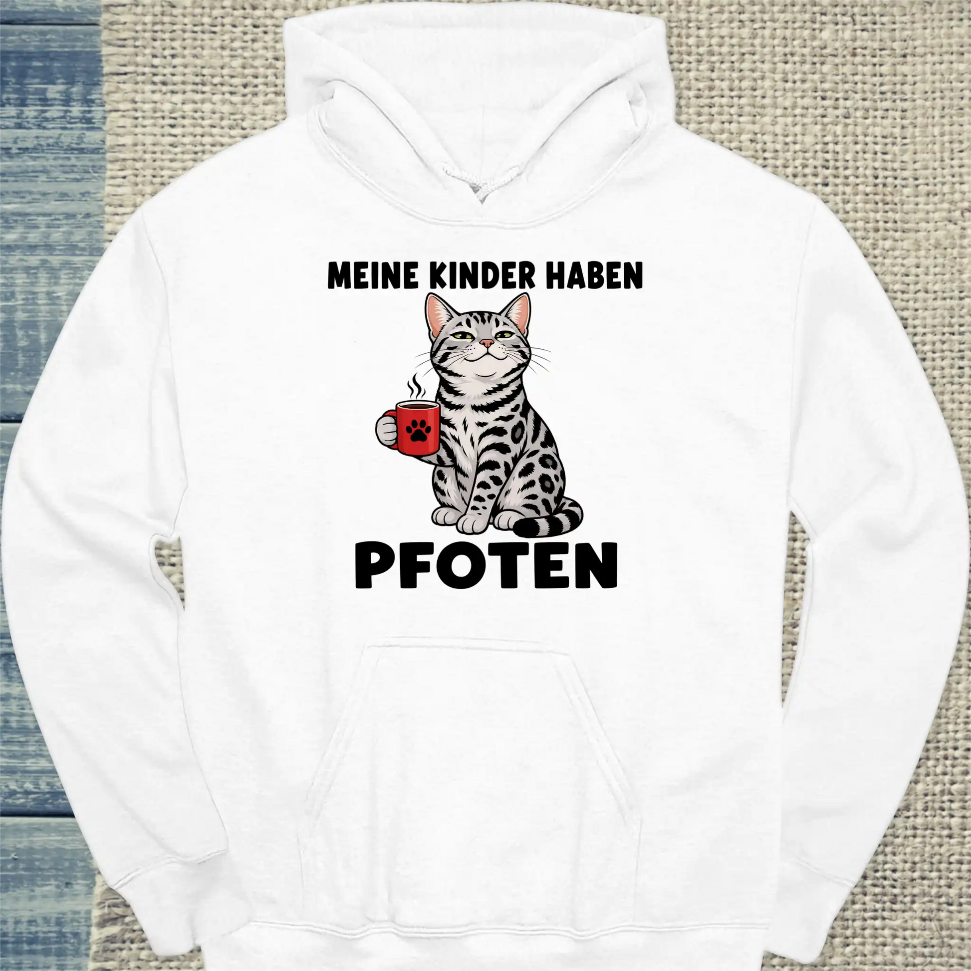 Hoodie - Meine Kinder haben Pfoten - Unisex - Katze & Kaffee Weiß