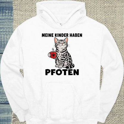 Hoodie - Meine Kinder haben Pfoten - Unisex - Katze & Kaffee Weiß