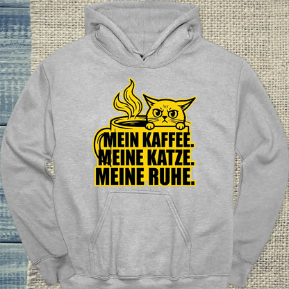 Hoodie - Meine Ruhe - Unisex - Katze & Kaffee Grau