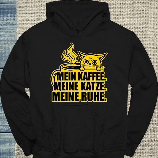 Hoodie - Meine Ruhe - Unisex - Katze & Kaffee Schwarz