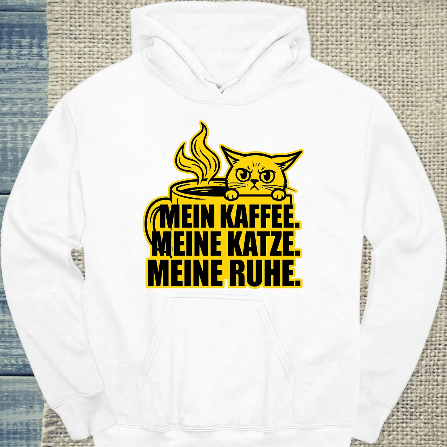 Hoodie - Meine Ruhe - Unisex - Katze & Kaffee Weiß