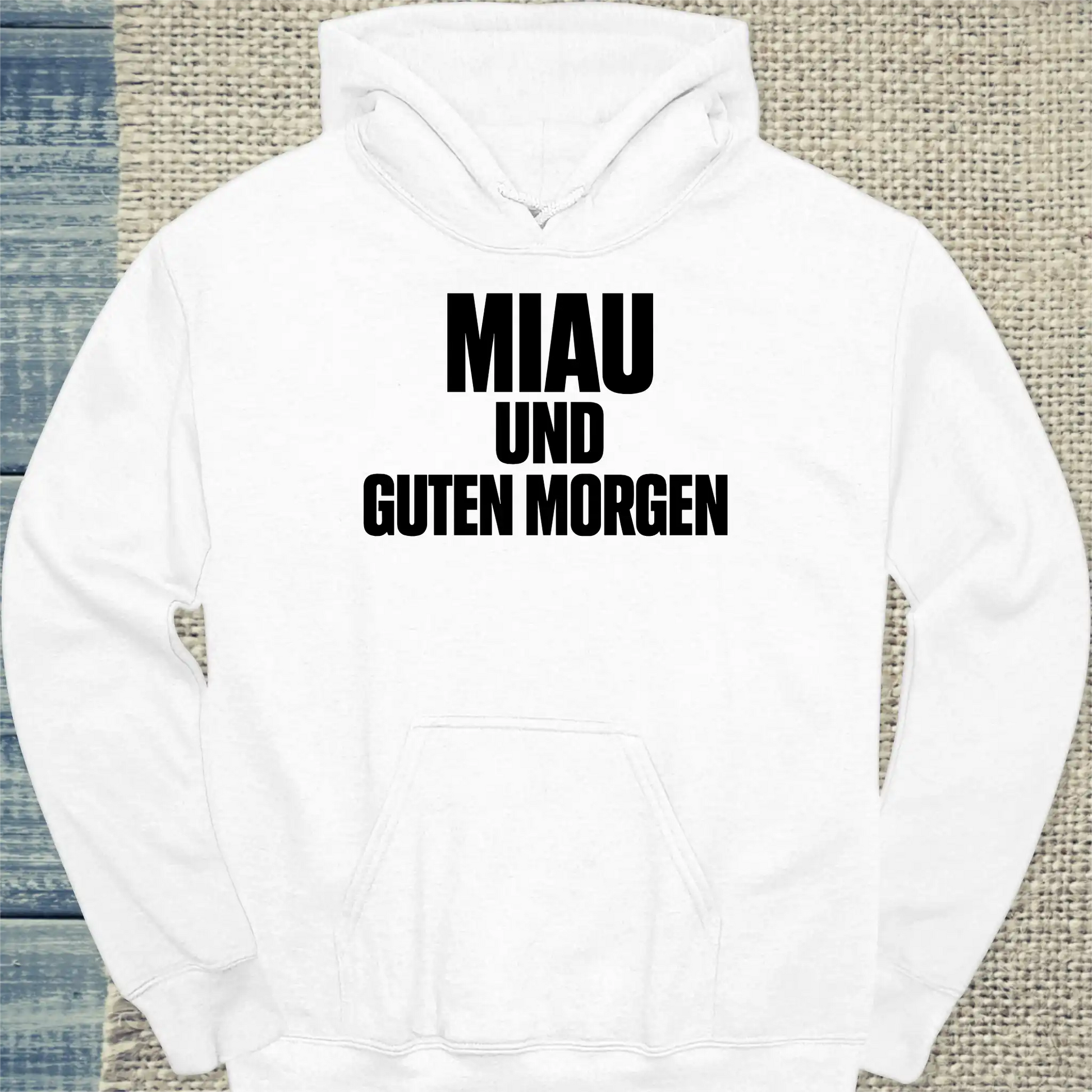 Hoodie - Miau und Guten Morgen - Unisex - Katze & Kaffee Weiß