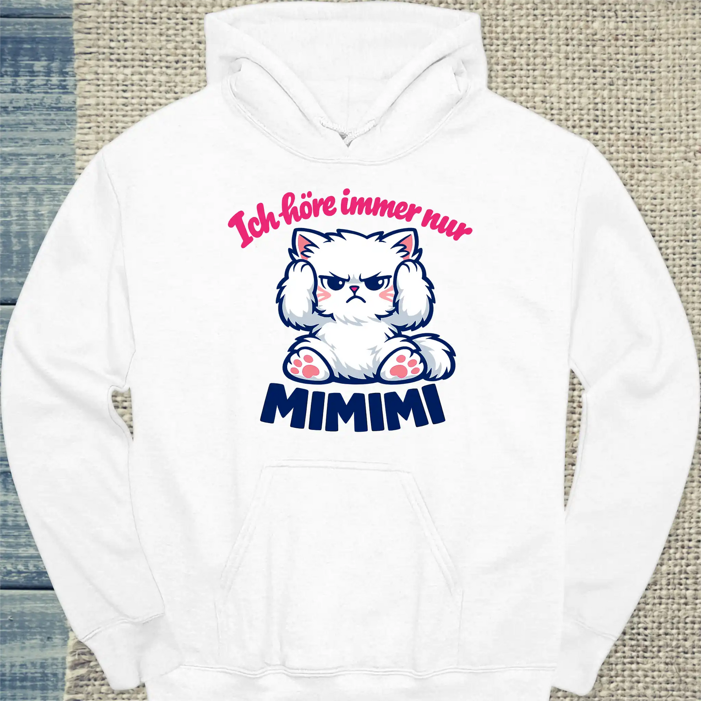 Hoodie - Mimimi - Unisex - Katze Weiß
