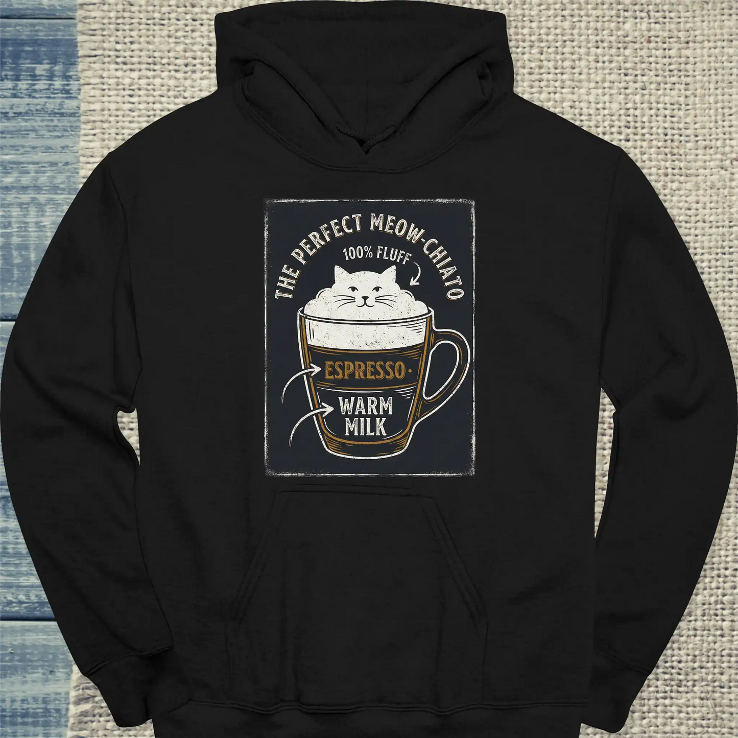 Hoodie - Miow-Chiato - Unisex - Katze & Kaffee Schwarz