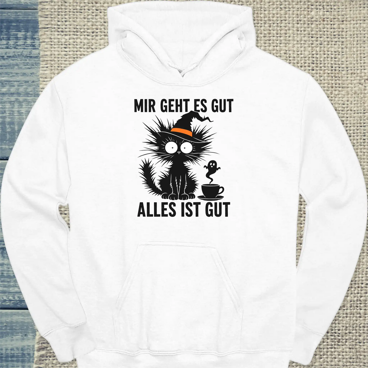 Hoodie - Mir geht es gut Halloween - Unisex - Katze, Halloween Weiß