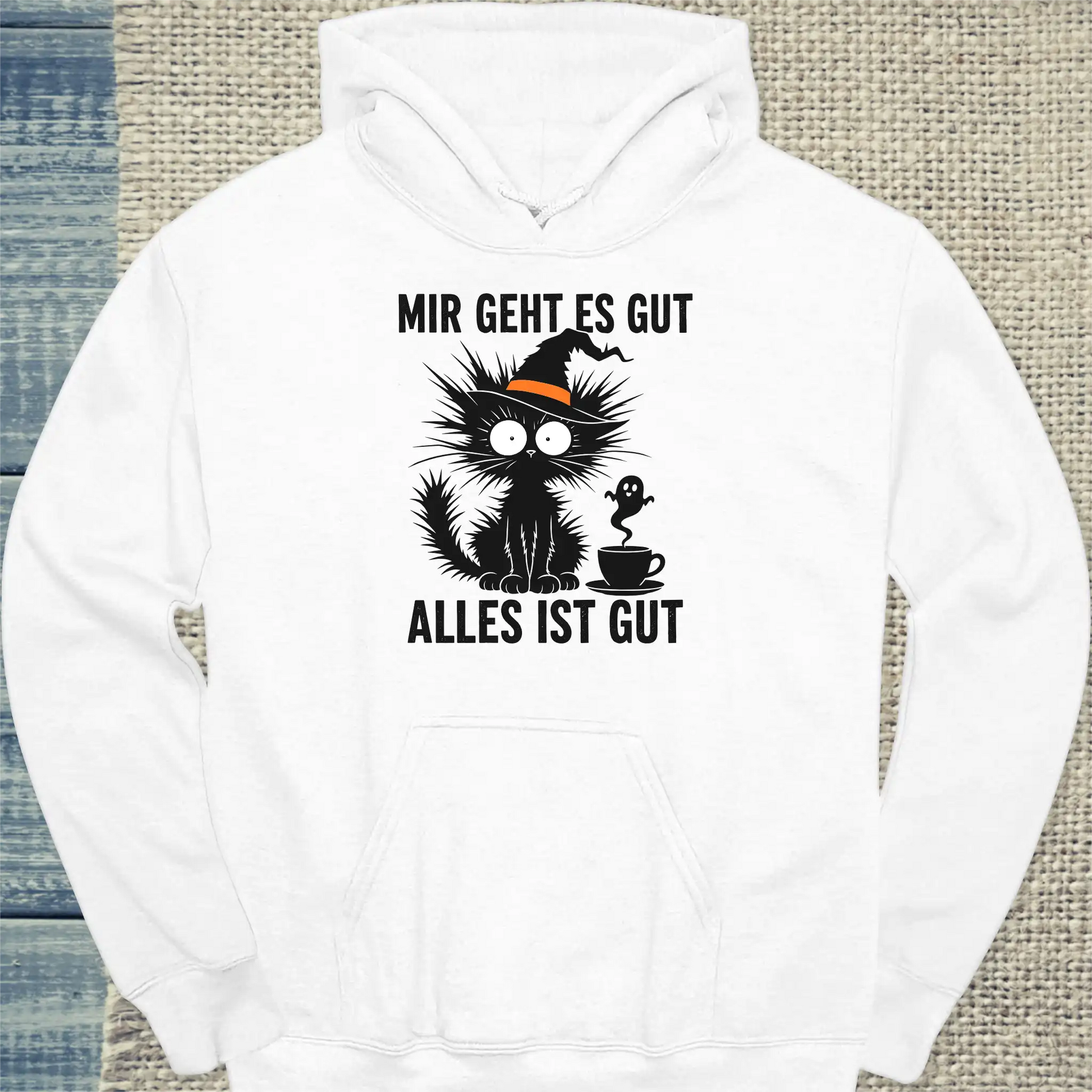Hoodie - Mir geht es gut Halloween - Unisex - Katze, Halloween Weiß
