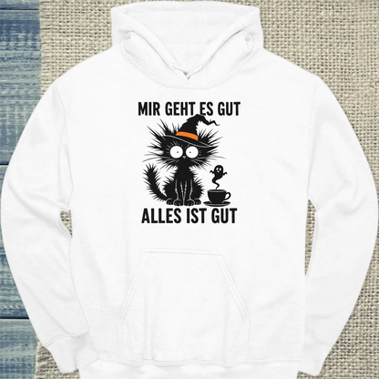 Hoodie - Mir geht es gut Halloween - Unisex - Katze, Halloween Weiß