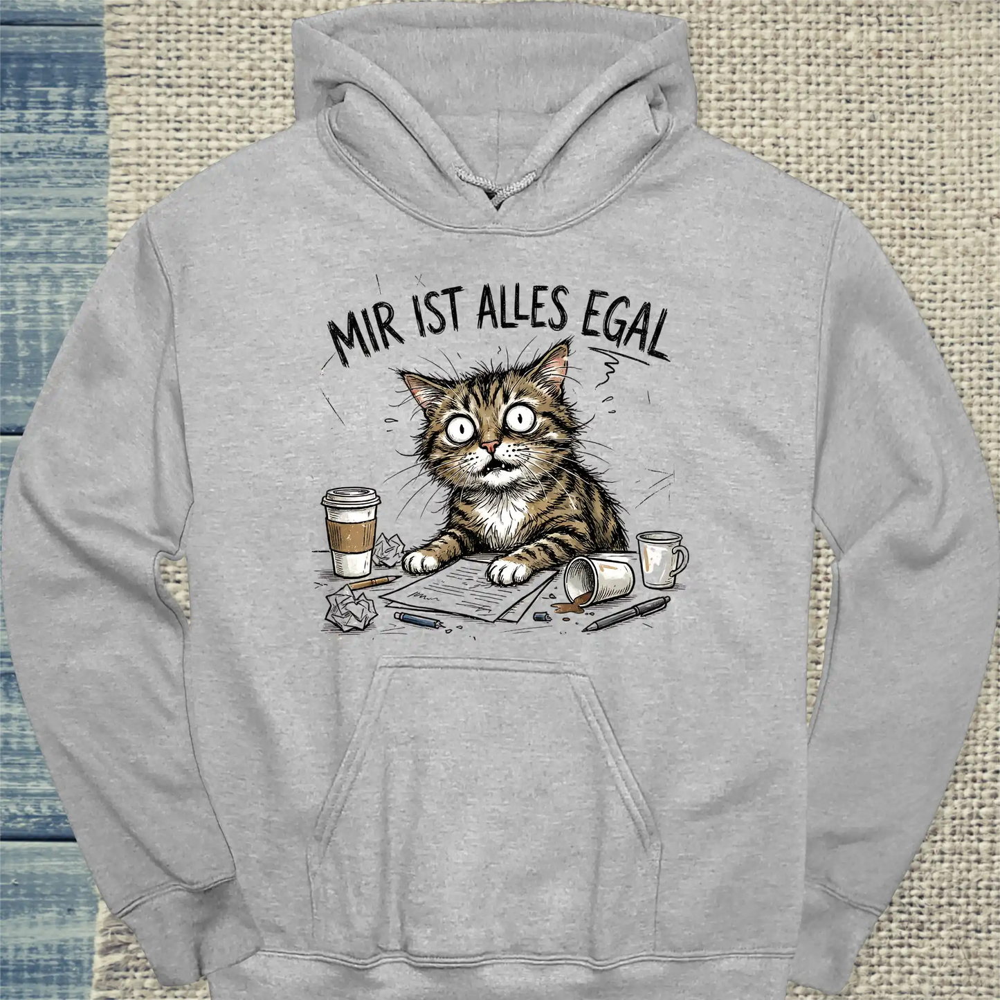 Hoodie - Mir ist alles egal - Unisex - Katze Grau