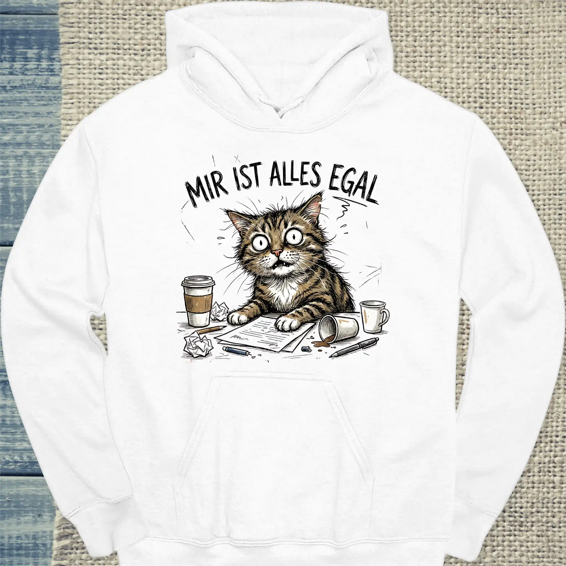 Hoodie - Mir ist alles egal - Unisex - Katze Weiß